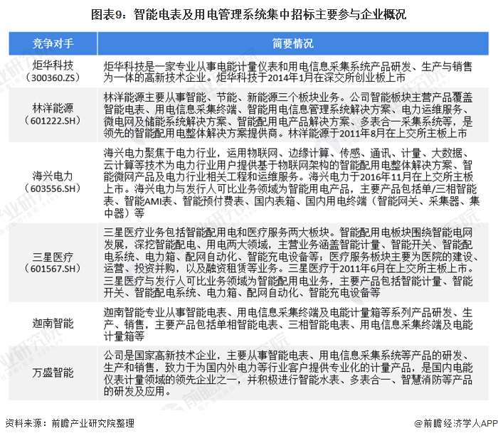 智能電表及用電管理系統(tǒng)集中招標(biāo)的主要企業(yè)概況
